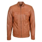 Mens Casual Biker Leather Jacket Jaime Tan