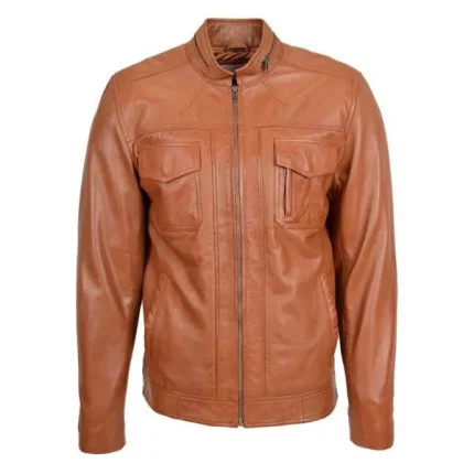 Mens Casual Biker Leather Jacket Jaime Tan