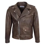 Mens Heavy Duty Leather Biker Brando Jacket Kyle Antique Brown