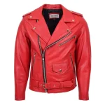 Mens Heavy Duty Leather Biker Brando Jacket Kyle Red