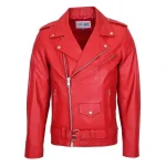 Mens Leather Biker Jacket Brando Style Johnny Red