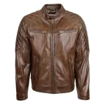 Mens Leather Biker Style Jacket with Quilt Detail Jackson Timber