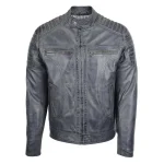 Mens Leather Biker Style Zip Jacket Eddie Grey Two Tone