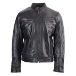 Mens Leather Cafe Racer Biker Jacket Charlie Black