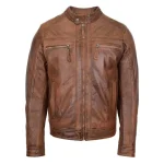 Mens Leather Cafe Racer Biker Jacket Charlie Antique Brown