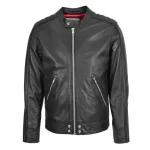 Mens Leather Casual Biker Fashion Jacket Andy Black