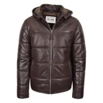 Mens Leather Hooded Puffer Jacket Rory Brown