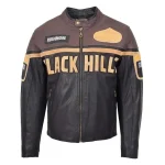 Mens Leather Racing Badges Jacket ‘Black Hills’ Brown