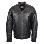 Mens Leather Vintage Biker Jacket Colin Dark Brown