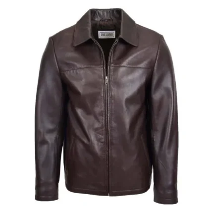 Mens Leather Zip Box Harrington Jacket James Brown