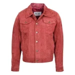 Mens Real Suede Trucker Harrington Jacket Daryl Burgundy