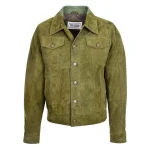 Mens Real Suede Trucker Harrington Jacket Daryl Green