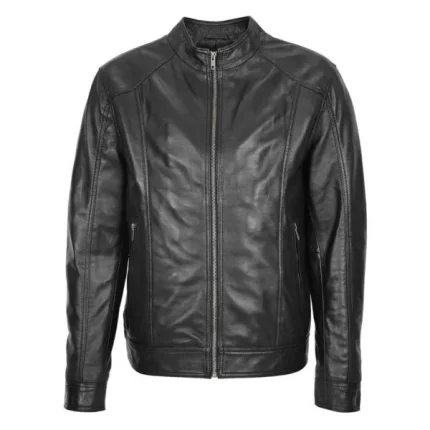 Mens Soft Leather Casual Plain Zip Jacket Matt Black