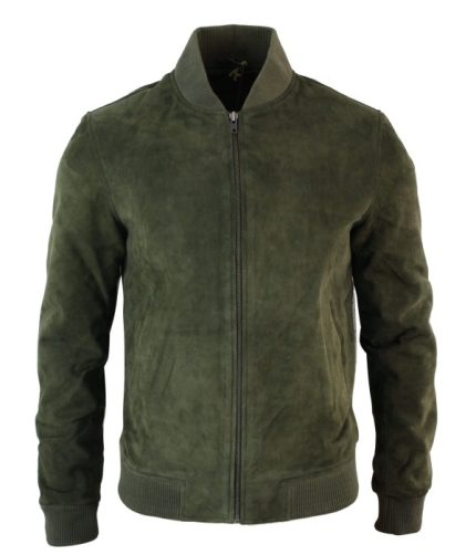 Varsity Mens Real Suede Leather Bomber College Jacket Classic Retro Vintage – Olive