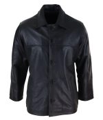 Men Mid Black Length Classic Leather Coat