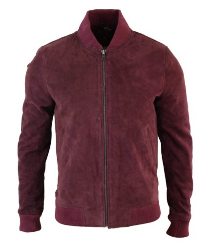 Varsity Mens Real Suede Leather Bomber College Jacket Classic Retro Vintage – Burgundy