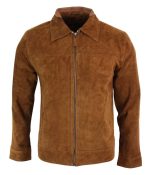 Infinity G500 Suede – Mens Real Leather Classic Zip Jacket Camel Turn Down Collar Vintage Retro