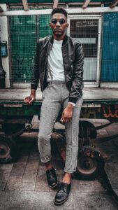 men in black leather jacket outfit 2