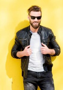 men in black leather jacket outfit 5