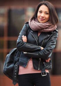 women in black leather jacket outfit 11