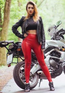 women in black leather jacket outfit 14