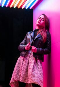 women in black leather jacket outfit 15