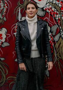 women in black leather jacket outfit 16